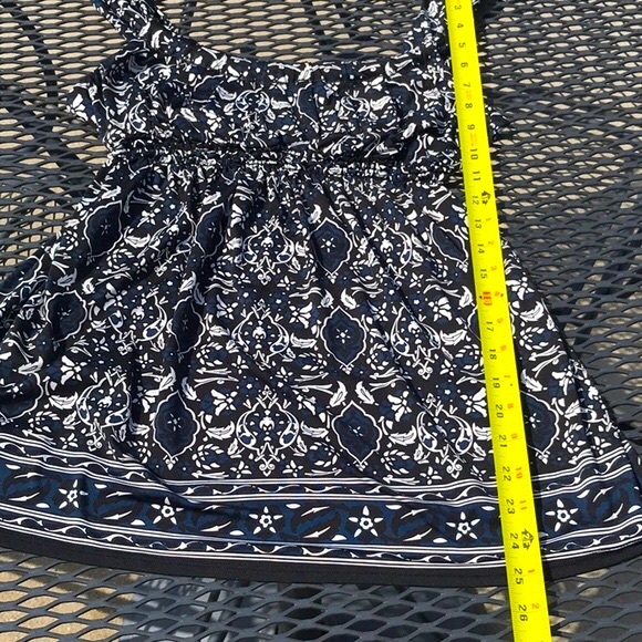 Max Edition Black/White/Blue Empire Waist Sleeveless Floral Print Top Size Med - Picture 12 of 13